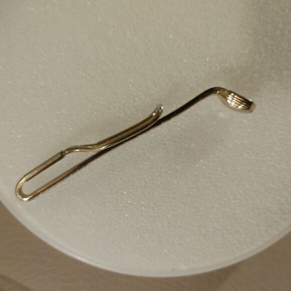 Golf Club Tie Money Clip Slender Yellow Gold tone Bar - Picture 2 of 12